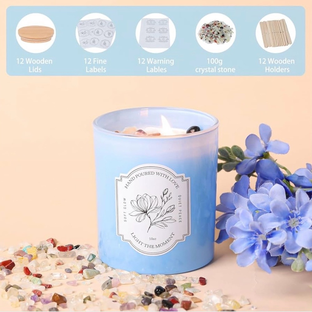 12Pcs Assorted Blue Glass Candle Jars with Wooden Lids for Making Candles - Picture 5 of 8